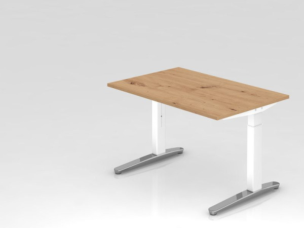 Bureau Hammerbacher XB12, 120 x 80 cm, plateau : chêne noueux, épaisseur 25 mm, chant ABS 2 mm, forme rectangulaire, poli blanc, VXB12/R/WC