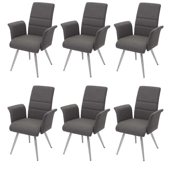 Mendler HWC-G55 lot de 6 chaises de salle à manger, chaises de cuisine avec accoudoirs, tissu/textile acier inoxydable brossé, gris-marron, 3x71709
