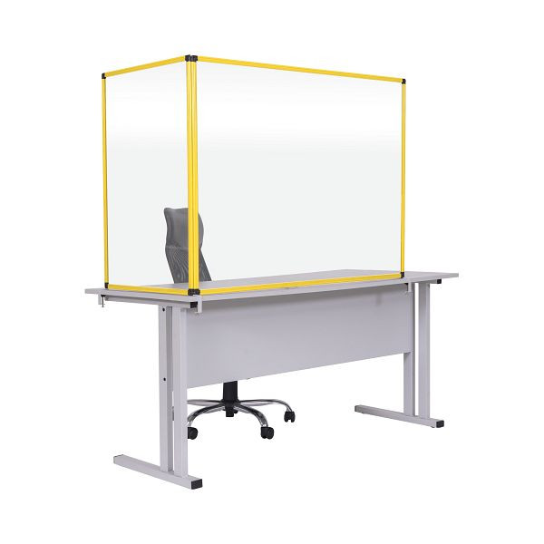 Cloison vitrée Bi-Office Duo, pare-éclaboussures, angle du deuxième plateau réglable, cadre aluminium jaune, 120x90cm et 60x90cm, GL08209401