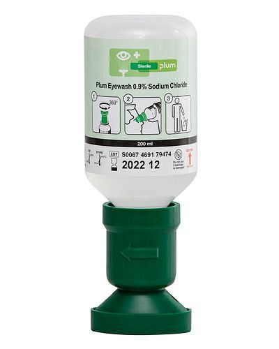 Flacon de lavage oculaire DENIOS MONO avec 200 ml de solution saline à 0,9 % (chlorure de sodium), UE : 0,2 litre, 145-539