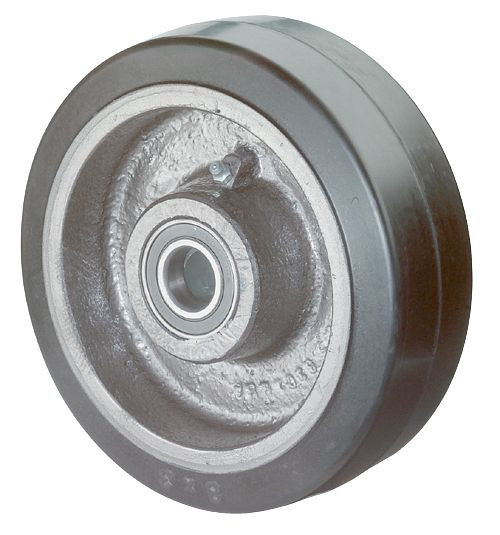 Roue en caoutchouc BS Wheels, largeur de roue 75 mm, Ø de roue 300 mm, capacité de charge 850 kg, pneus élastiques noirs, corps de roue en fonte, roulements à billes, B81.303