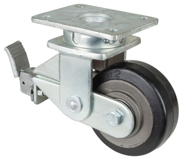 Roulettes BS Roulettes lourdes suspendues avec freins, largeur 50 mm, Ø125 mm, jusqu'à 275 kg, bandages élastiques noirs, corps de roue coulé, roulements à billes, T120.B81.125
