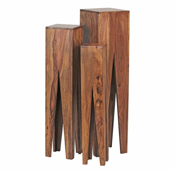 Wohnling table d'appoint lot de 3 KADA en bois de Sesham massif, colonnes design, style maison de campagne, carrée, WL1.564