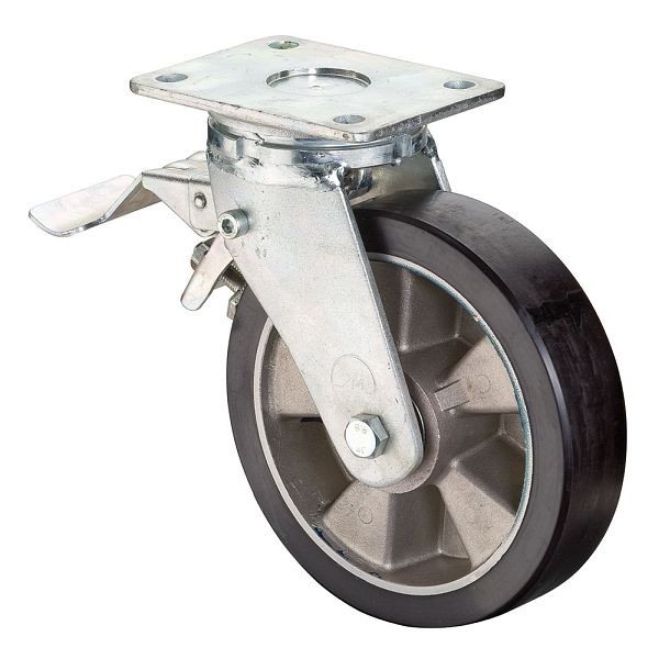 Roulettes BS Roulette robuste avec roue/blocage, B40 mm, Ø100 mm, jusqu'à 150 kg, polyuréthane superficiel moulé 78 Shore A, aluminium, roulement à billes, RR120.B91.100