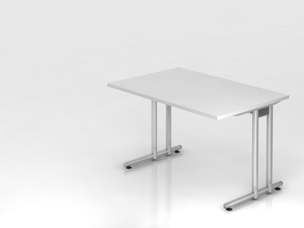 Bureau Hammerbacher pied C 120x80cm blanc/argent, hauteur de travail 72 cm, VNS12/W/S