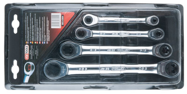 KS Tools GEARplus Torx E jeu de clés polygonales à double cliquet, 4 pièces, 503.4364