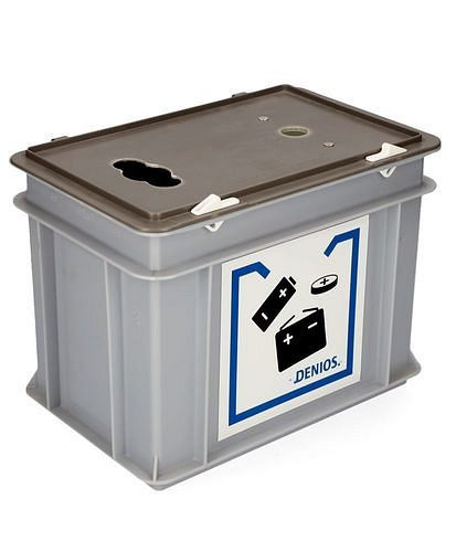 DENIOS bac de récupération de piles usagées, en plastique, pour piles et piles bouton, volume 9 litres, avec autocollant, 294792