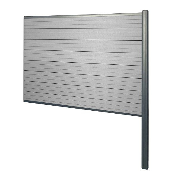Mendler Brise-vue WPC Sarthe, clôture coupe-vent, poteau aluminium à bétonner, élément d'extension, 185cm gris, 64888+76231+76234+76258