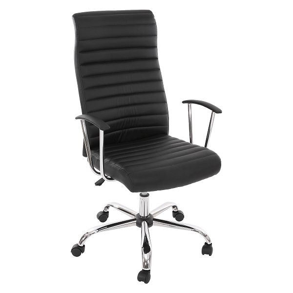 Chaise de bureau Mendler Cagliari, chaise pivotante, chaise de bureau, chaise de direction, simili cuir, noir, 30147