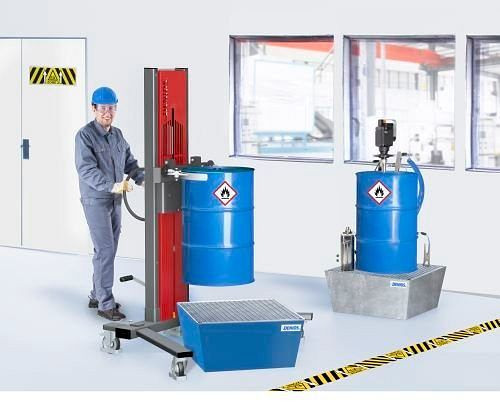 Lève-fûts DENIOS Secu Ex type SK pour fûts 200/220 litres, châssis étalé, ATEX