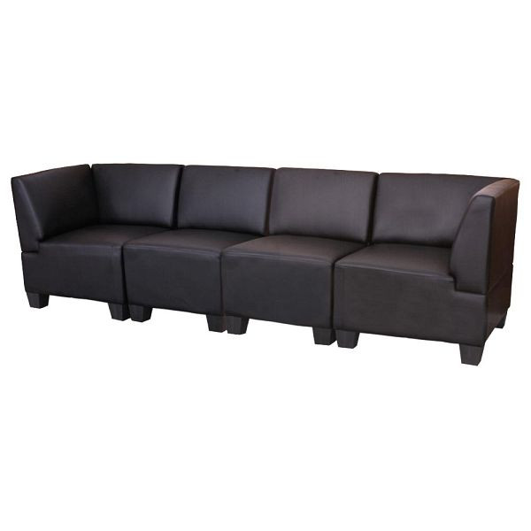 Canapé Mendler Modular 4 places Couch Lyon, similicuir, noir, accoudoirs hauts, 2x21699+2x21689+2x21716