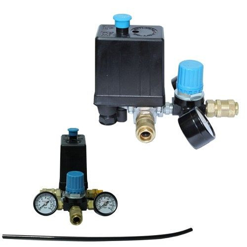 Pressostat AEROTEC - 230 V - 10 bar - 3/8 pouce IG - 3 sorties 1/4 pouce IG - incl.2x manomètres, 9420255