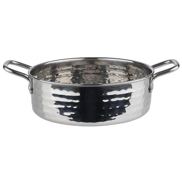 Marmite de service APS, Ø 15,5 cm, hauteur : 5 cm, acier inoxydable, 0,75 litre, surface martelée, anse : 3 cm, 40188