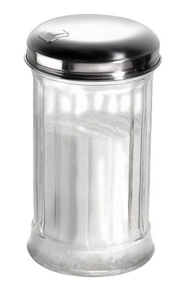Distributeur de sucre APS, Ø 7,5 cm, hauteur : 13,5 cm, 320 ml, récipient en verre, couvercle à vis en inox, avec clapet doseur, 40487