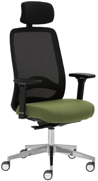 Chaise pivotante Mayer Sitzmöbel , accoudoirs 4D, piètement en aluminium, dossier en résille, roulettes robustes, vert fougère, 2228_AV4D_KS_SYM++_XXL_ROB_30613