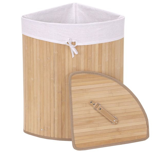 Panier à linge d'angle Mendler HWC-C21, Panier à linge à linge collecteur de linge, bambou 61x48x35cm 50l, couleur naturelle, 61139