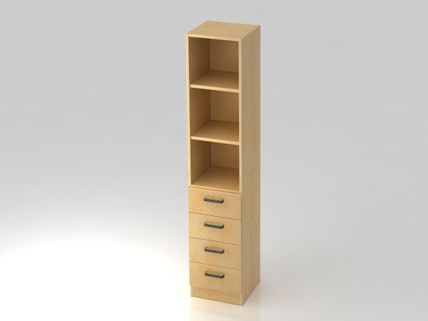 Armoire à tiroirs Hammerbacher 5OH, 4 tiroirs, panneau de base, poignée érable/érable rayé, 40,6x42x200,4 cm (LxPxH), V7600/3/3/SG