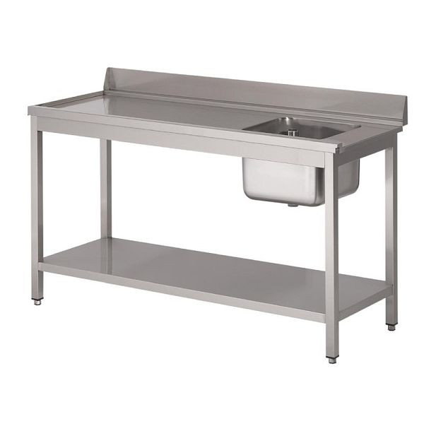 Évier Gastro M pour lave-vaisselle, petite vasque à droite, longueur 140cm, DS463