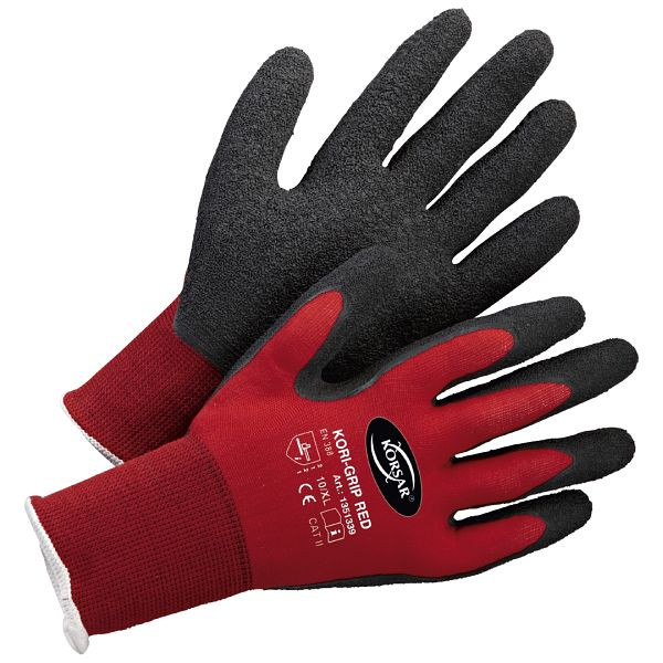 Korsar Kori-Grip rouge-noir, lot de 12 paires, taille: 9, 1351339009
