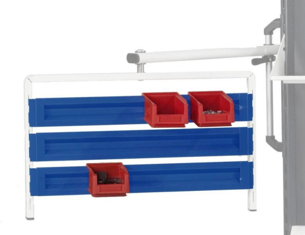 Rail de support ANKE pour boîte de rangement à façade ouverte; 615x80 mm; RAL 7035; max. 3 rails par côté, chacun pouvant être équipé d'une longueur de 560 mm; pour montage sur châssis de base