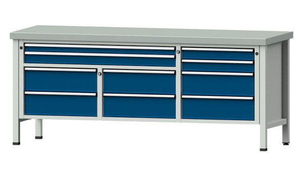 Établis ANKE Établi en caisson, modèle 285 V, 2000 x 700 x 850 mm, RAL 7035/5010, ZBP 50 mm, 304.594