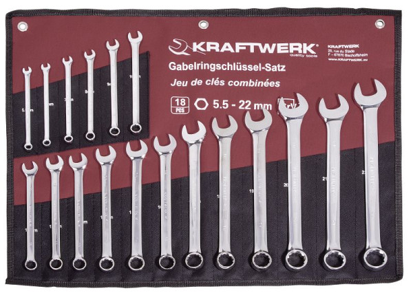 Jeu de clés mixtes Kraftwerk 5.5-22mm 18 pièces dans un coffret enroulable, 3557R