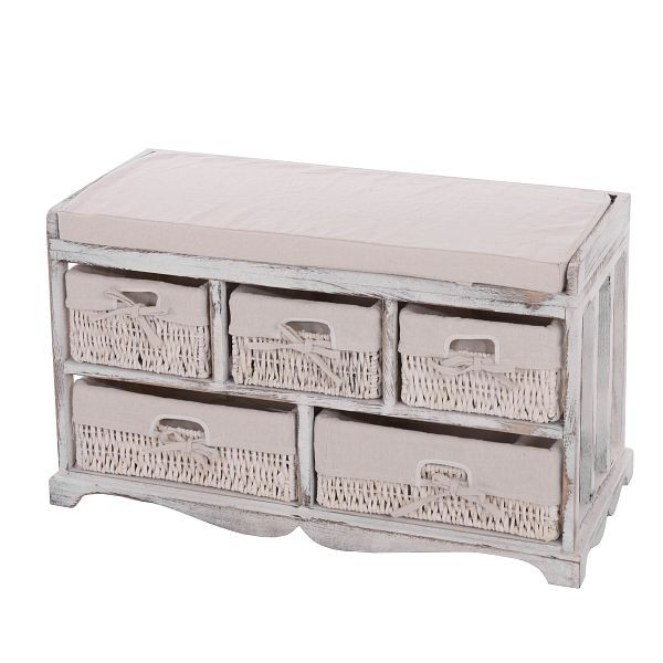 Commode et banquette Mendler à 5 tiroirs, 45x77x36cm, aspect shabby, vintage, blanc, 30445