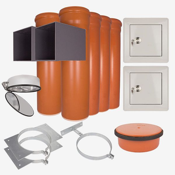 Système d'élimination du linge HKW, kit complet 4, PVC, longueur de tige : 5,10 mètres, Ø 300 mm, 23008N