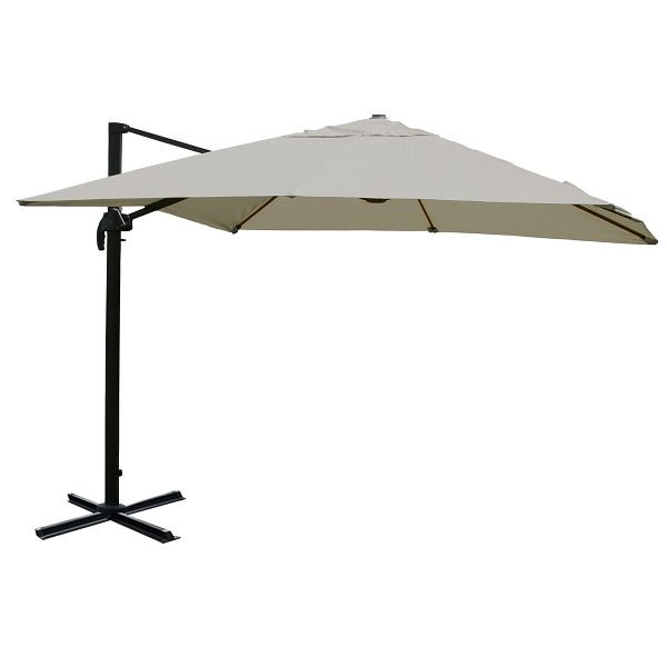 Mendler gastronomy parapluie feu tricolore HWC-A96, 3,5x3,5m (Ø4,95m) polyester/aluminium 25kg, gris crème sans support, rotatif, 76871+122472