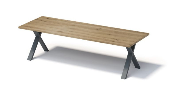 Bisley Fortis Table Regular, 2800 x 1000 mm, bord droit, surface huilée, cadre en X, surface: naturel / couleur du cadre: gris anthracite, F2810XP334
