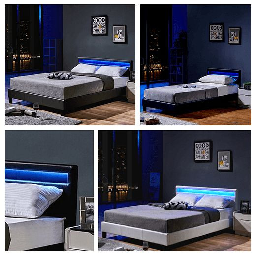 HOME DELUXE LED lit ASTRO avec matelas - couleur : gris foncé, taille : 140 x 200 cm, version : avec matelas, 31688