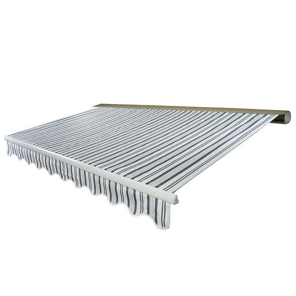 Store à cassette électrique Mendler T122, cantonnière cassette complète 4x3m, polyester gris/blanc, 36160+34295+34432+34360