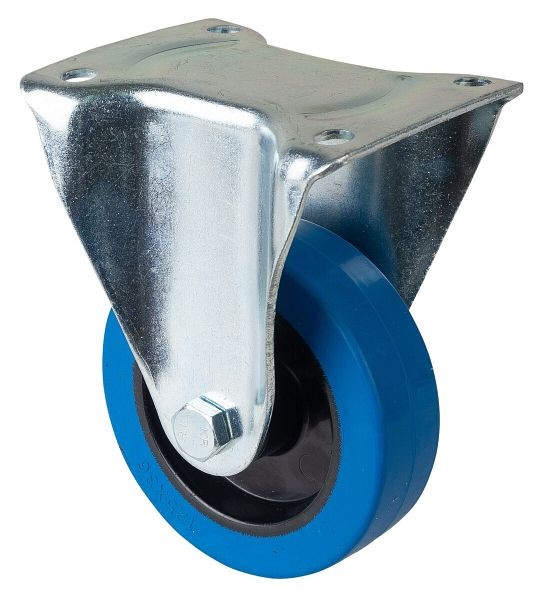 BS Rolls Roulette robuste, roulette fixe, largeur de roue 45 mm, Ø roue 125 mm, capacité de charge 140 kg, bandages élastiques bleus, plastique, roulement à rouleaux, N110.B61.125
