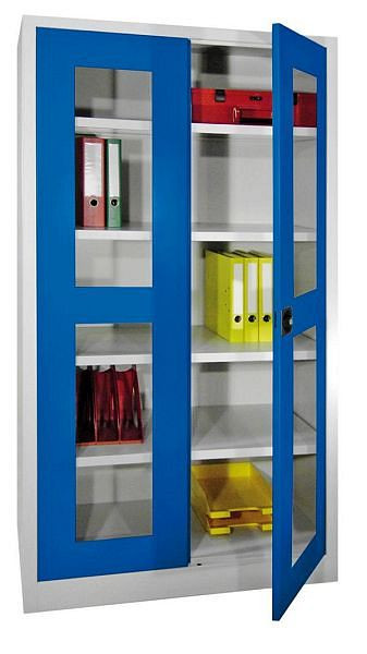 Armoire à double porte Pavoy 1950/500/1000, poignée rotative, étagères thermolaquées, hublot, 31310-100-591-910303