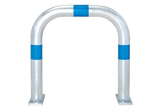 Support de protection contre les chocs de borne de recharge DENIOS, galvanisé, L 500 mm, anneaux bleus, à cheviller, 280-388