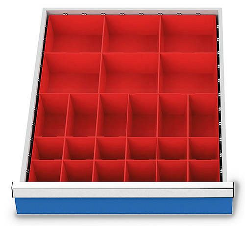 Bedrunka+Hirth inserts de tiroir T736 R 18-24, pour hauteur de panneau 100 mm, 6 x KTK 150 x 150 mm, 6 x KTK 75 x 150 mm, 12 x KTK 75 x 75 mm, 112BLH100
