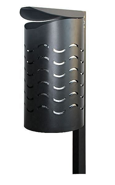 Poubelle Renner avec poteaux, design vague, 40 L, à encastrer dans le béton, dimensions du conteneur Ø 365 x H 710 (mm), gris noir, 7707-20PB 7021