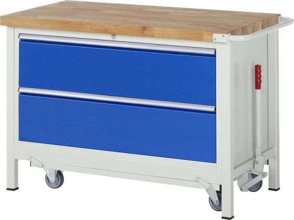 Etabli abaissable RAU 8000 - modèle 8355, L1250 x P700 x H880 mm, conteneur de base, 2x tiroirs : 2xH270 mm, 05-8355A2-127B4F.11