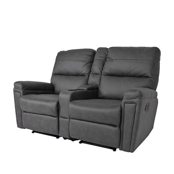 Fauteuil cinéma 2 places Mendler HWC-K17, fauteuil relax, fauteuil TV, canapé, suspension nosag, compartiment porte-gobelet, tissu/textile gris foncé, 89378+89379+89380