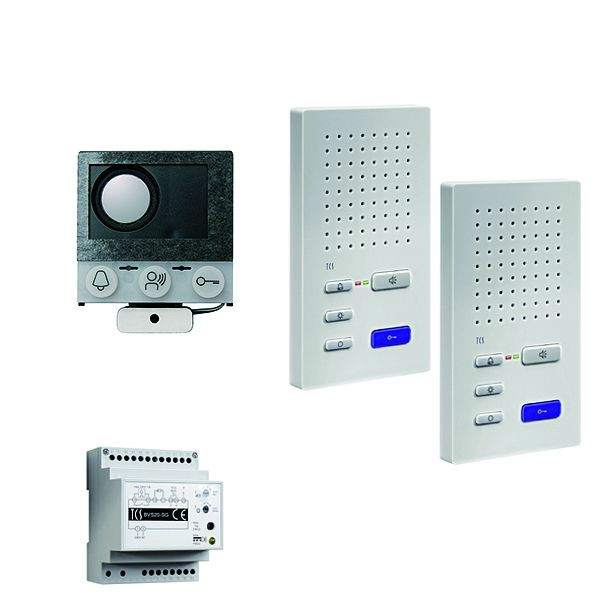 TCS audio:pack installation pour 2 unités résidentielles, avec haut-parleur intégré ASI12000 + 3x haut-parleur mains libres ISW3030 + boîtier de commande BVS20, PAIF020/004