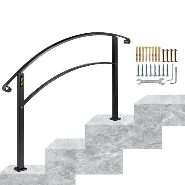 VEVOR 3FT main courante d'escalier réglable en fer noir 3 marches Stable décoration élégante salon, 3FTHWTYFSBLACK001V0