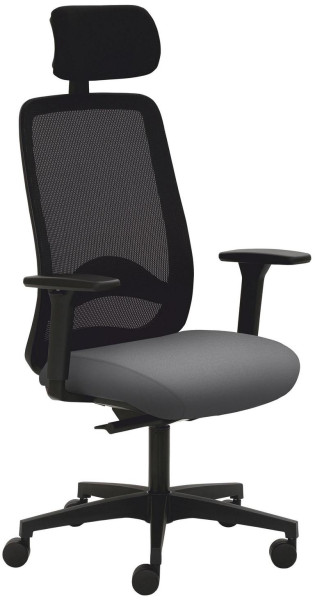Chaise pivotante Mayer Sitzmöbel , piètement en plastique, accoudoirs 3D, appui-tête rembourré, dossier en résille, gris, 2228_AV3D_KS_SYM+_30614