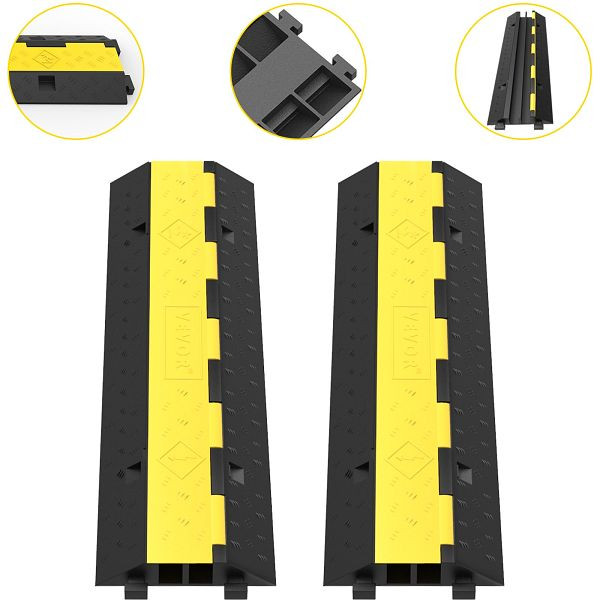 Pont de câbles VEVOR à 2 canaux en caoutchouc et PVC, 101 x 24,5 x 5 cm, maximum 4989 kg, couleur : noir/jaune, GXBZZGXBLXC21DTIJV0