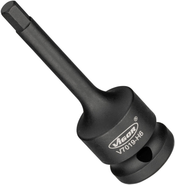 Embout de tournevis pour clé à chocs VIGOR, carré creux 12,5 mm (1/2 pouce), profil à six pans intérieurs, 6 mm, V7019-H6