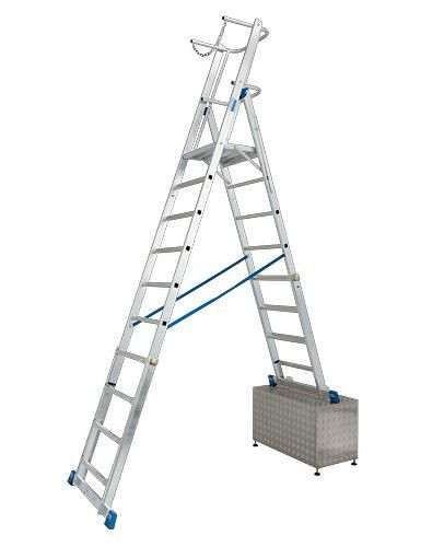 Échelle à plateforme télescopique Krause, en aluminium avec grande plateforme debout, réglable en hauteur, 8-10 échelons, 257471