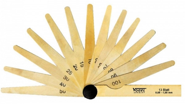 Jeu de jauges d'épaisseur Vogel Germany, laiton, 0,05 - 1,00 mm, 20 feuilles, 414107