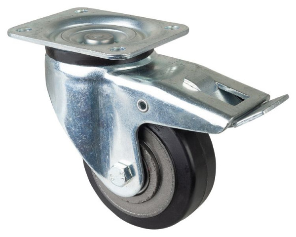 BS Rolls Roulette robuste avec frein, largeur 50 mm, Ø125 mm, jusqu'à 275 kg, bandages élastiques noirs, corps de roue coulé, roulements à billes, L620.B81.125