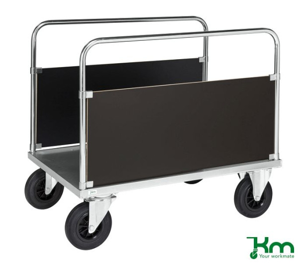 Chariot à plate-forme cloison Kongamek avec barre de poussée longitudinale, 2 roues avec freins, 1000 x 700 x 900 mm, série 600, KM636-2B