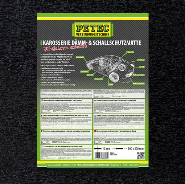 Tapis d'insonorisation et d'insonorisation Petec, mousse, PU, noir, 500 mm x 500 mm x 10 mm, 87600