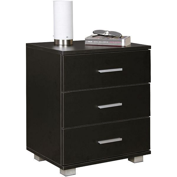 Wohnling console de nuit NINA moderne en bois avec 3 tiroirs noir, 45 x 54 x 34 cm, WL5.150